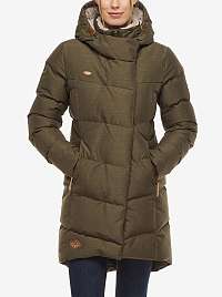 Kaki dámska dlhá prešívaná zimná bunda s kapucou Ragwear Pavla