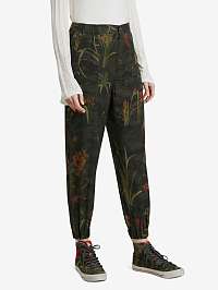 Kaki dámske skrátené vzorované nohavice Desigual Camotiger