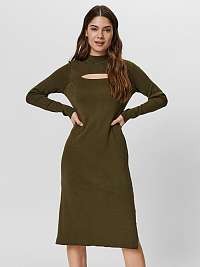 Kaki dámske svetrové šaty s priestrihmi VERO MODA Belina