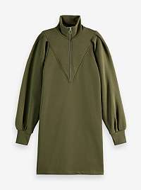 Khaki dámske mikinové šaty s balónovými rukávmi Scotch & Soda