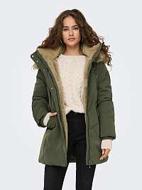 Khaki parka s kapucňou a umelou kožušinou ONLY Priska