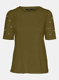 Khaki tričko s ozdobnými detailmi VERO MODA Celia