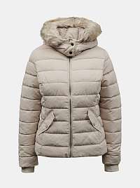 Krémová zimná prešívaná bunda s umelou kožušinkou TALLY WEiJL