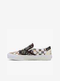 Krémovo-hnedé dámske vzorované slip on tenisky VANS UA Classic Slip On