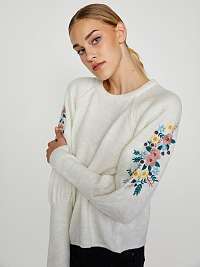 Krémový sveter s kvetinovou výšivkou ONLY Svala