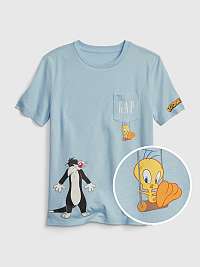 Modré chlapčenské organické tričko Looney Tunes GAP