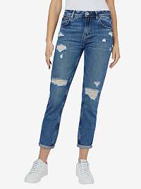 Modré dámske džínsy slim fit strihu s roztrhaným efektom Pepe Jeans Violet