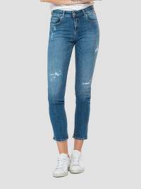 Modré dámske džínsy slim fit strihu s roztrhaným efektom Replay