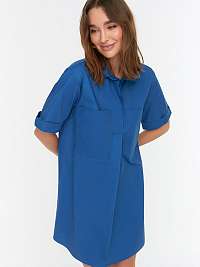 Modré dámske krátke košeľové šaty Trendyol
