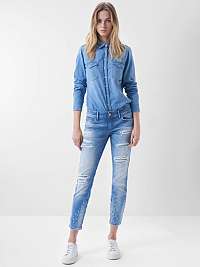 Modré dámske skrátené skinny fit džínsy s roztrhaným efektom Salsa Jeans