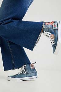 Modré dámske vzorované členkové tenisky Desigual Beta Denim Patch