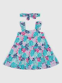 Modré dievčenské kvetinové šaty s čelenkou GAP