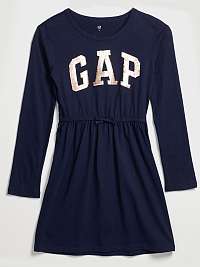 Modré dievčenské šaty s flitrovým logom GAP