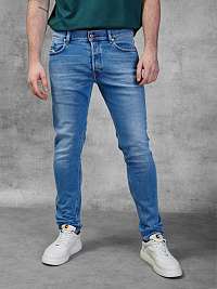 Modré pánske džínsy skinny fit s vyšívaným efektom Diesel