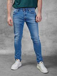 Modré pánske džínsy skinny fit s vyšívaným efektom Diesel