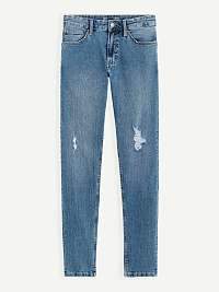 Modré pánske džínsy slim fit s roztrhaným efektom Celio Codestroys