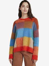 Modro-oranžový dámsky kockovaný sveter Desigual Melissa