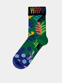 Modro-zelené dámske vzorované ponožky Happy Socks Big Leaf