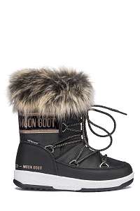 Moon Boot čierne zimní dievčenské topánky JR Girl Monaco Low WP Black/Cooper