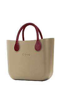 O bag  béžové kabelka MINI Sabbia s bordovými krátkymi koženkovými rúčkami