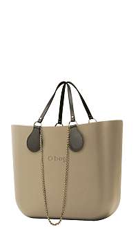 O bag béžové kabelka Sabbia s řetízkovými držadly a khaki koženkou
