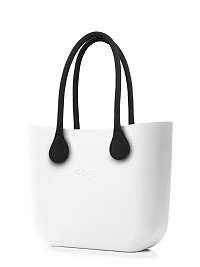 O bag  biela kabelka MINI Bianco s čiernymi dlhými koženkovými rúčkami