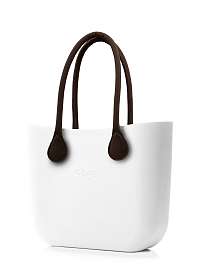 O bag  biela kabelka MINI Bianco s hnedými dlhými koženkovými rúčkami