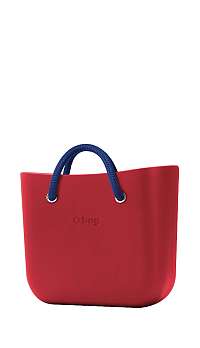 O bag  červená kabelka MINI Rosso s modrými krátkymi lanovými rúčkami Cobalto