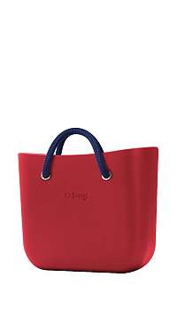 O bag  červená kabelka MINI Rosso s tmavomodrými krátkymi lanovými rúčkami Navy