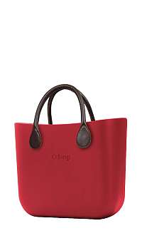 O bag  červené kabelka MINI Rosso s hnedými krátkymi koženkovými rúčkami