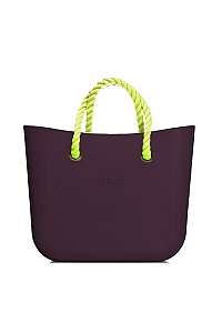 O bag kabelka MINI Melanzana s neónovo žltými krátkymi povrazmi