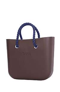 O bag hnedé kabelka MINI Chocolate s tmavo modrými krátkymi povrazmi