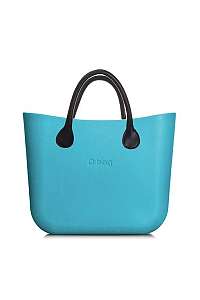 O bag kabelka MINI Aqua s čiernymi krátkymi koženkovými rúčkami
