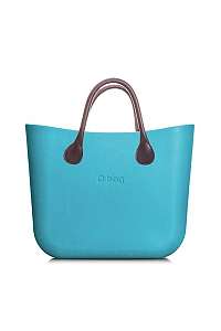 O bag kabelka MINI Aqua s hnedými krátkymi koženkovými rúčkami 