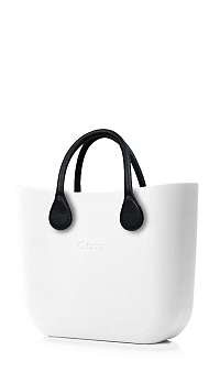O bag kabelka MINI Bianco s čiernymi krátkymi koženkovými rúčkami