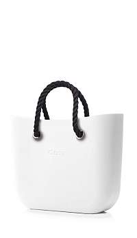 O bag kabelka MINI Bianco s čiernymi krátkymi povrazmi