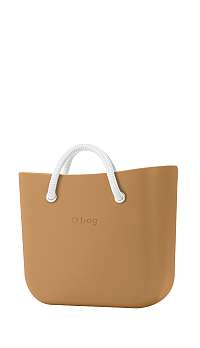 O bag  kabelka MINI Biscotto s bielymi krátkymi lanovými rúčkami Latte