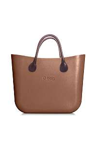 O bag kabelka MINI Bronzo s hnedými krátkymi koženkovými rúčkami