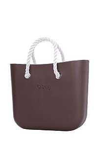 O bag kabelka MINI Chocolate s bielymi krátkymi povrazmi