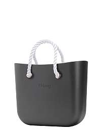 O bag kabelka MINI Grafite s bielymi krátkymi povrazmi