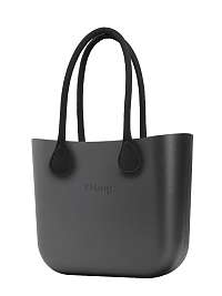 O bag  kabelka MINI Grafite s čiernymi dlhými koženkovými rúčkami