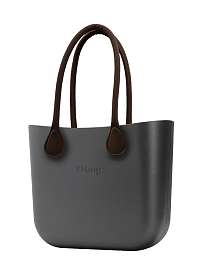 O bag  kabelka MINI Grafite s hnedými dlhými koženkovými rúčkami
