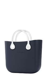 O bag kabelka MINI Navy s bielymi krátkymi koženkovými rúčkami