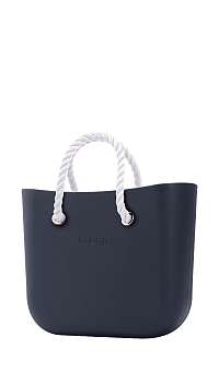 O bag kabelka MINI Navy s bielymi krátkymi povrazmi