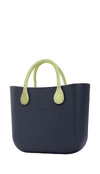 O bag kabelka MINI Navy s krátkymi koženkovými limetkovými rúčkami