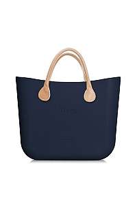 O bag kabelka MINI Navy s krátkymi koženkovými rúčkami natural
