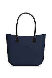 O bag kabelka MINI Navy s čiernymi dlhými koženkovými držadlami
