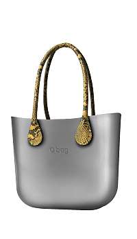 O bag kabelka MINI Silver s dlhými žltými koženkovými rúčkami Snake