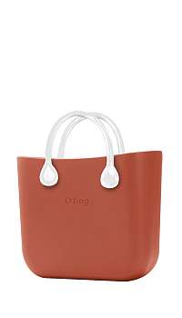 O bag kabelka MINI Terracotta s bielymi krátkymi koženkovými rúčkami