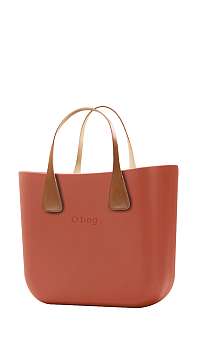 O bag kabelka MINI Terracotta s krátkymi koženkovými rúčkami Extra Slim Naturale